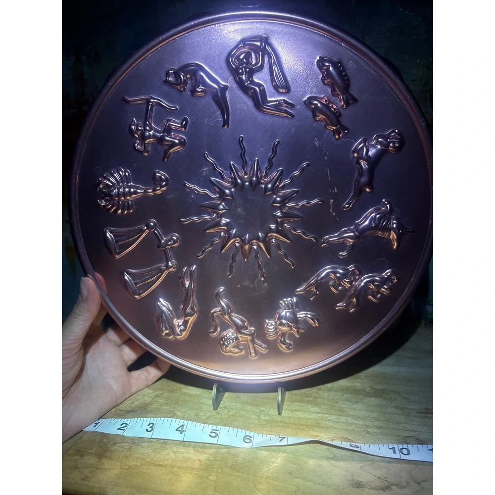 Vintage Copper Zodiac Sunburst Cake Mold 12 Cup Aluminum Wall Decor 12 Inch Rnd